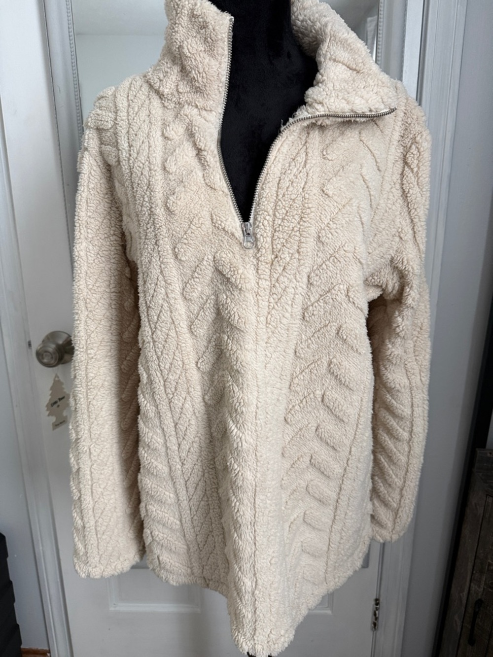 Cozy Cream Sherpa Zip Turtleneck Sweater